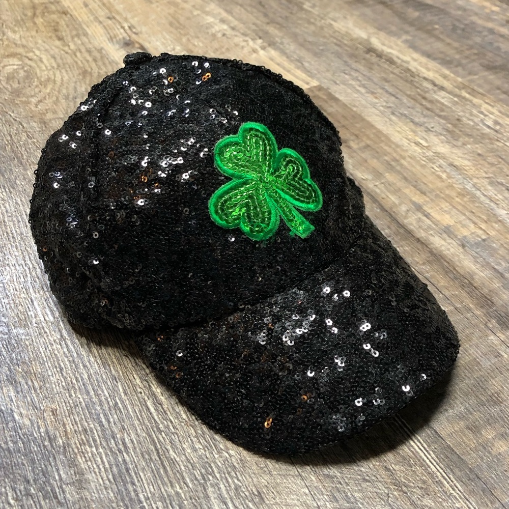 💙 Lake Shore Drive Hat Cap / Black with Green Shamrock / Sequin / Bling 💙